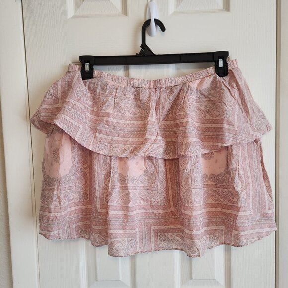 Universal Thread Pink Paisley Print Ruffle Mini Skirt L Elastic Waist Lightweigh - Picture 7 of 8
